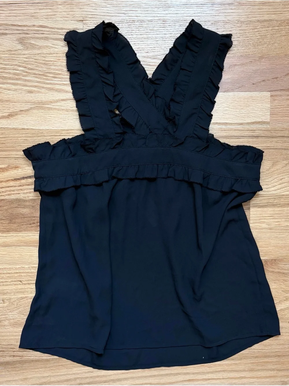 J. Crew Black Ruffled Cross-Strap Camisole
